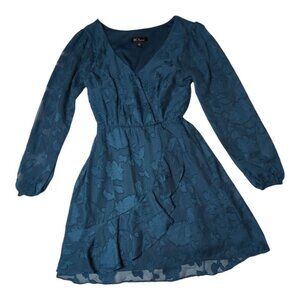 BCX Dark Fairy Floral Dress Junior XXS Tiered Ruffle Faux Wrap Textured